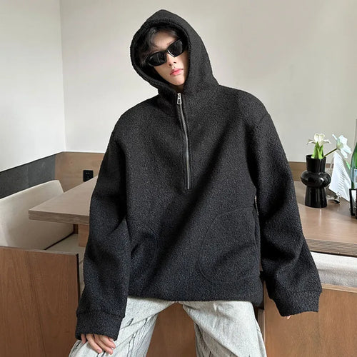 Load image into Gallery viewer, Woolen Hooded Men&#39;s Fashion Coat Zipper Pockets Solid Color Pullover Streetwear Loose New Chic Male Hoodies 2024  9C9032
