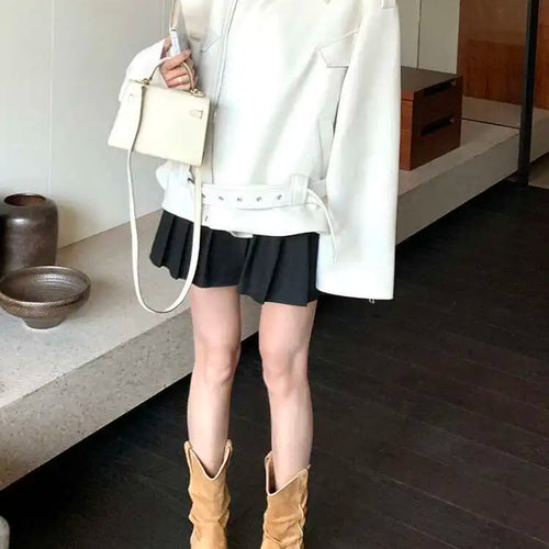 Load image into Gallery viewer, Beige Suede Belted Big Size Casual Jacket New Lapel Long Sleeve Women Coat Fashion Tide Spring Autumn 2025 1DH9701
