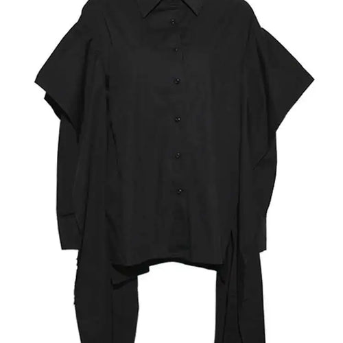 Load image into Gallery viewer, Women Black Irregular Ribbon Ribbon Big Size Blouse New Lapel Long Sleeve Shirt Fashion Tide Spring Autumn 2025 SG359
