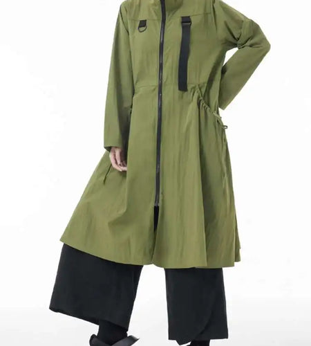 Women Army Green Big Size Long Trench New Stand Collar Long Sleeve Fit Windbreaker Fashion Tide Spring Autumn 2025 1DH3440