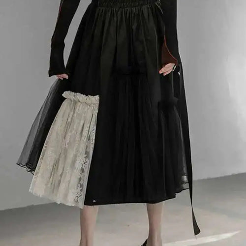 Load image into Gallery viewer, High Elastic Waist Black White Mesh Asymmetrical Half-body Skirt Women Fashion Tide New Spring Autumn 2025 1DD6027
