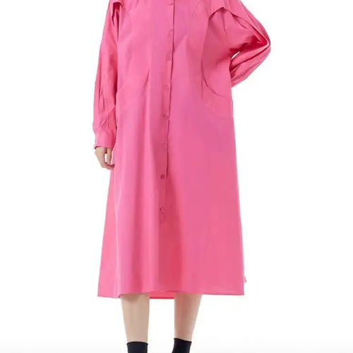 Load image into Gallery viewer, Women Green Rose Red Spliced Big Size Midi Shirt Dress New Lapel Long Sleeve Fashion Tide Spring Autumn 2025 1DH5167
