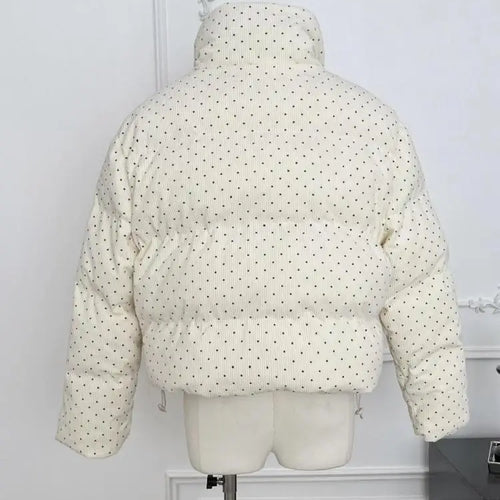 Load image into Gallery viewer, Korean 2024 New Casual Women Beige Dot Cotton Padded Jacket Winter Warm Short Single Breasted Zipper Down Coat Thick Streetwear
