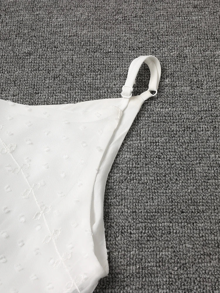Women White Lace Jacquard Elegant Long Spaghetti Strap Dress New V-Neck Sleeveless Fashion Tide Spring Summer 2025 CPG3081