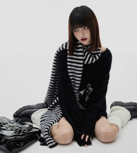 Loose Mohair Thick Sweater Women Y2k Aesthetic Knitted Punk Vintage Pullover Sueter Mujer Harajuku Skull Print Grunge Pull Femme