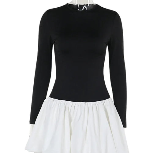 Load image into Gallery viewer, Patchwork Sexy Mini Dress For Women Autumn New Contrasting Color O Neck Long Sleeve High Waist A-line Sexy Dress
