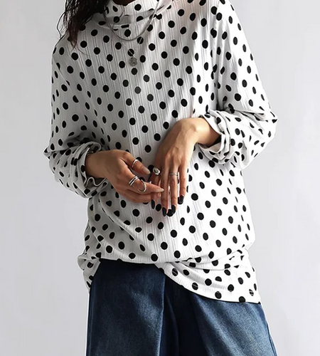 Women Autumn Long Sleeve Blouse Tops 2025 New Trandy Casual Loose Pullover Tops Polka Dot Design for Female Clothes