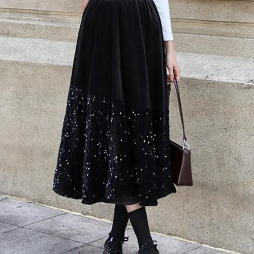 Load image into Gallery viewer, Autumn Winter Vintage Patchwork Sequin Wrap Hip Long Velvet Skirts Women's 2024 Elegant High Waist Pleated Fishtail Skirt French
