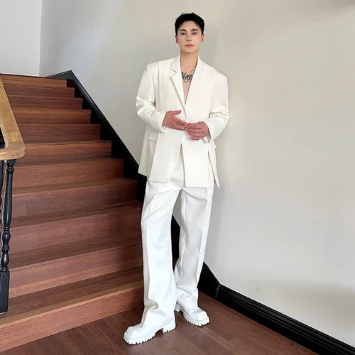 Load image into Gallery viewer, Korean Style Casual Male Two-Piece Set Slit Triple Breasted Solid Color Blazer Straight Leg Men's Pants Personalized 9C7239
