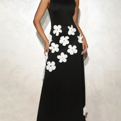 Load image into Gallery viewer, Slimming Spliced 3D Flower Temperament Dresses for Women Round Neck Sleeveless High Wasit Dress Female Clothing New
