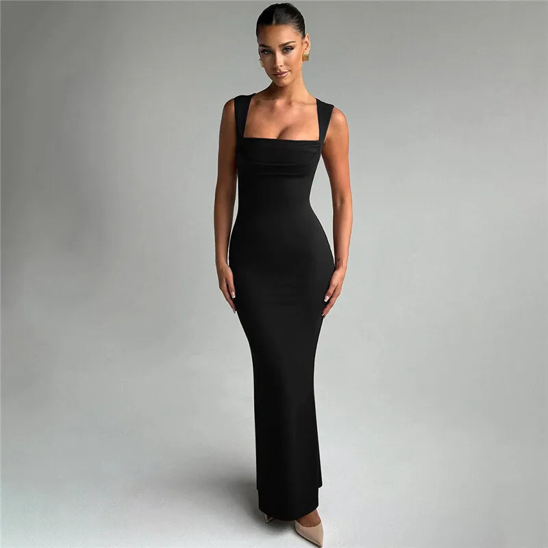 Square Collar Sleeveless Sexy Maxi Dress For Woman Fashion Spring Summer New High Waist Bodycon Club Party Long Dress