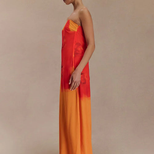 Load image into Gallery viewer, Floral Print Strapless Sexy Maxi Dress For Women Gown Off-shoulder Backless Sleeveless Elegant Long Dress Fashion
