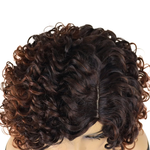 Load image into Gallery viewer, Synthetic Curly Wigs for Women Short Brown Ombre Wig with Side Bangs Natural Haircuts for Daily Use Replacement Wigs
