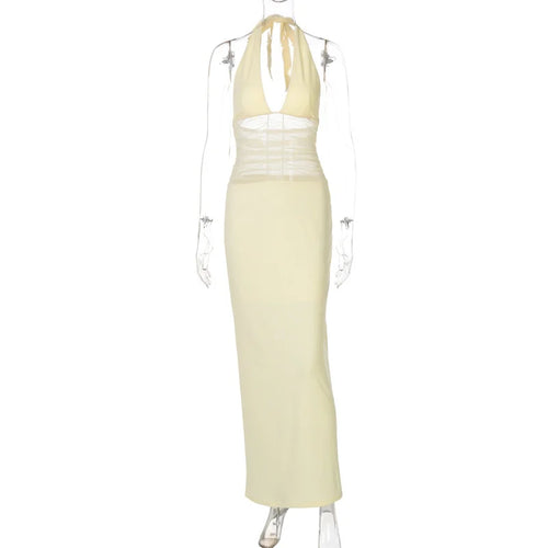 Load image into Gallery viewer, Mesh See Through Halter Sexy Maxi Dress Women Gown Fashion Deep V Neck Sleeveless Backless Bodycon Long Dress Elegant
