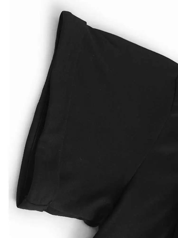 Women Black Irregular Pleated Big Size Casual T-shirt New Round Neck Shhort  Sleeve Fashion Spring Summer 2025 1DH5712