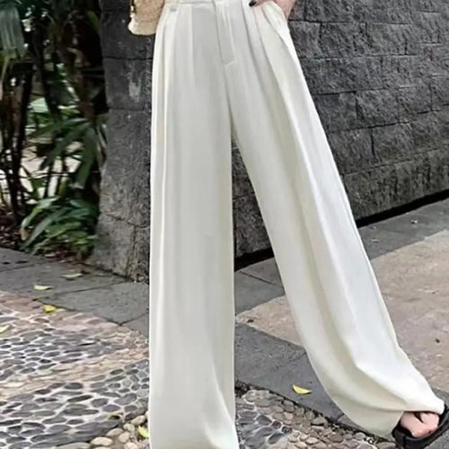 Load image into Gallery viewer, Fashion Solid Button Versatile Wide Leg Long Pant Women's Spring Summer High Waist Baggy straight Pleated Trousers Streetwear

