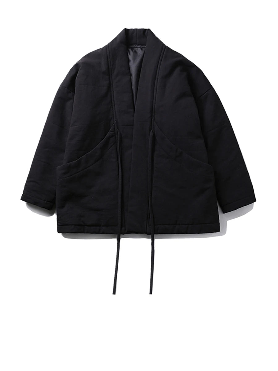 Women Bandage Cotton-padded Coat Big Size Warm New Autumn Winter V-collar Long Sleeve Black Loose Brief Fashion 2025 JK133