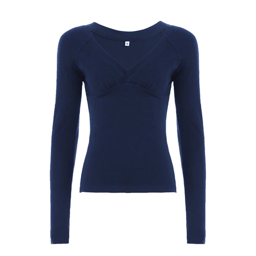 Load image into Gallery viewer, Women Tops y2k Grunge Clothes Solid Color Cross Wrap V Neck Long Sleeve T Shirts 2000s Punk Gothic Clothing Streetwear
