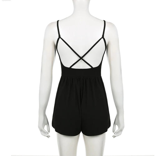 Load image into Gallery viewer, Fashion Black Spaghetti Strap Summer Playsuit Backless Bandage Short Jumpsuit Streetwear Casual Rompers Sexy Outfits
