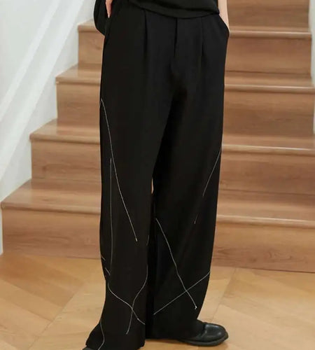 High Waist Black Topstitched Long Casual Pants New Loose Fit Trousers Women Fashion Tide Spring Autumn 2025 1DH0081
