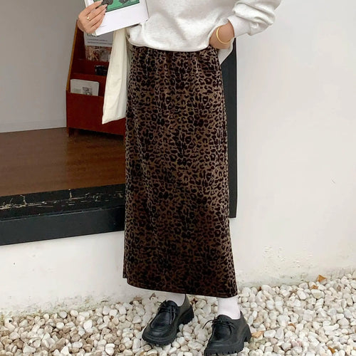 Load image into Gallery viewer, Vintage Ladies Velvet Leopard Print Elastic High Waist Holiday Party Long Skirts Autumn Winter Women Elegant Boho Skirt Popular
