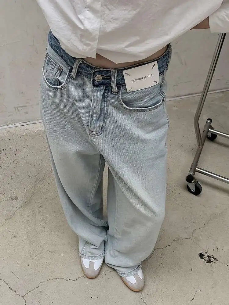 High Waist Light Blue Denim Long Casual Pocket Wide Leg Jeans New Women Trousers Fashion Tide Spring Autumn 2025 1DH8351