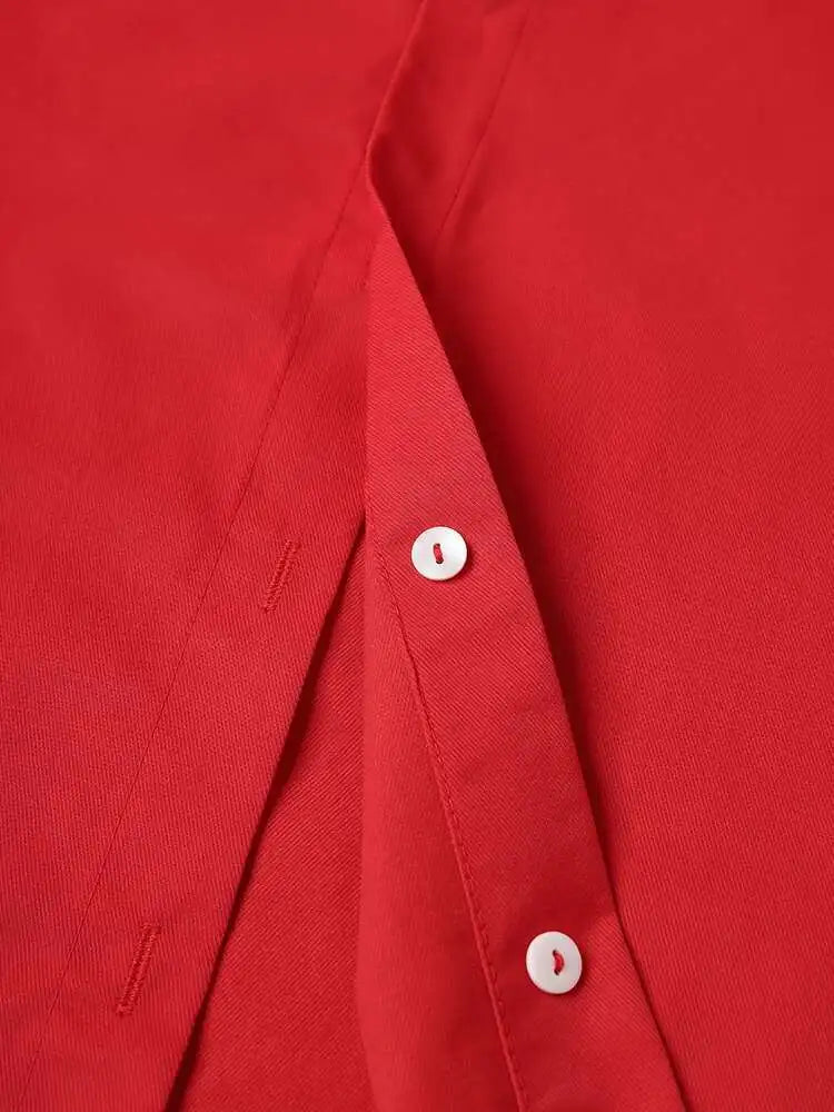 Women Red Pearl Nailed Elegant Big Size Blouse New Stand Collar Long Sleeve Shirt Fashion Tide Spring Autumn 2025 CPG2862