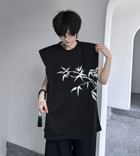 Sleeveless Shoulder Padded Tank Top Summer Men's Chinese Style Pullover Casual T-shirt Trend Round Neck Male 9C5542