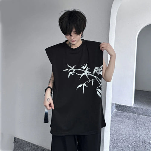 Load image into Gallery viewer, Sleeveless Shoulder Padded Tank Top Summer Men&#39;s Chinese Style Pullover Casual T-shirt Trend Round Neck Male 9C5542
