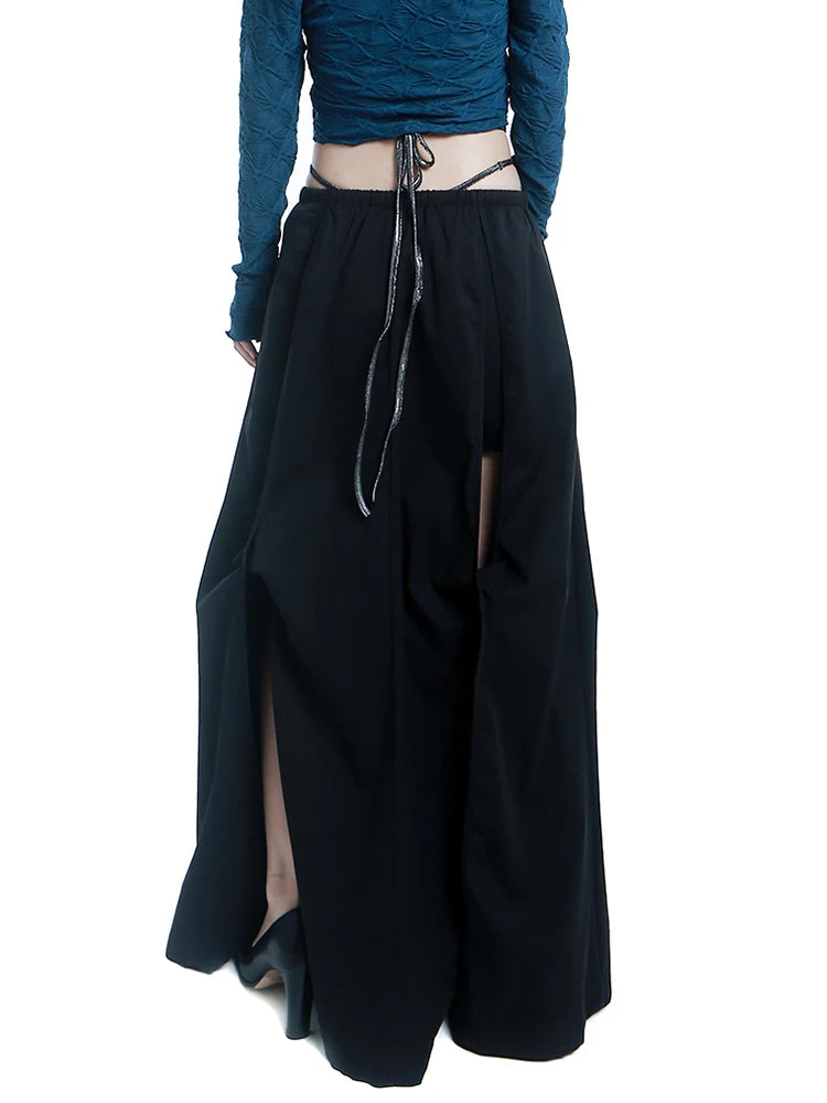Oversize Hollow Out Skirts Female High Waist Spliced Irregular Ruched Loose Solid Long Skirt For Women Clothing