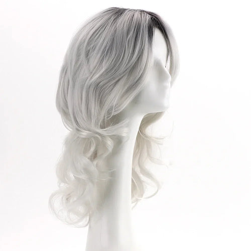 Load image into Gallery viewer, Grey Long Curly Wavy Wigs for Women Synthetic Hair Dark Roots Ombre White Wig Natural Soft Fluffy Body Wave Female Wig
