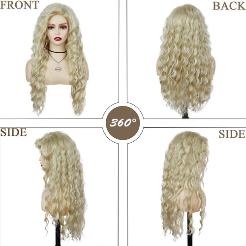 Load image into Gallery viewer, Synthetic Hair Long Curly Wavy Wigs for White Women Blonde Carnival Wig Natural Wave Cosplay Princess Halloween Costume Wig 26&quot;
