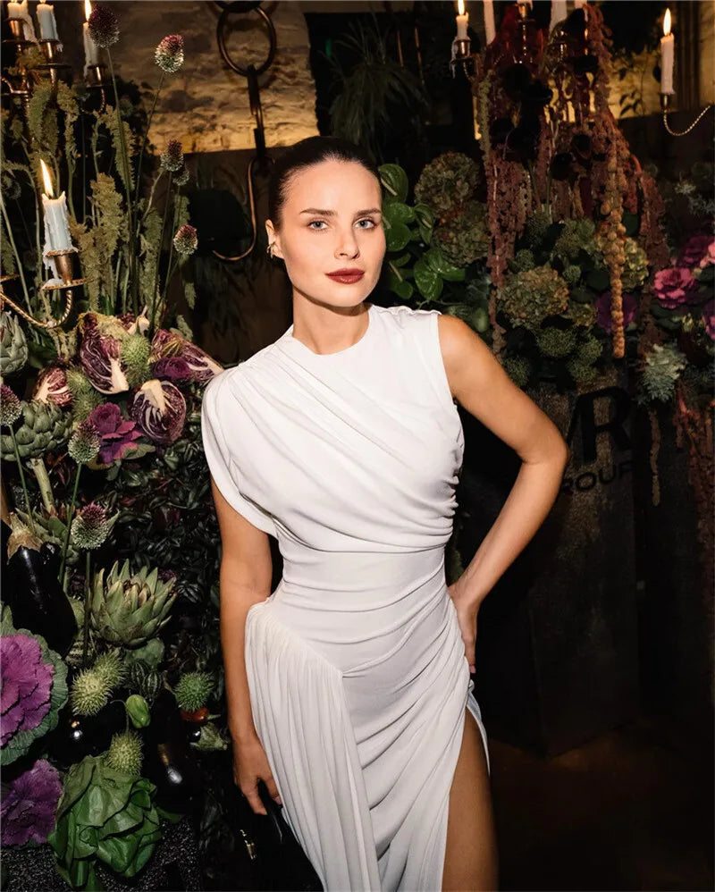 Hollow Out Draped Ruched Sexy Maxi Dress Women Gown Elegant Sleeveless Backless Thigh High Split Long Dress Clubwear