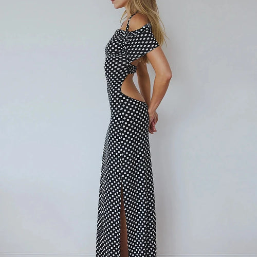 Load image into Gallery viewer, Off-shoulder Polka Dot Maxi Dress For Women Gown Fashion Halter Sleeveless Backless bodycon Split Long Dress Elegant
