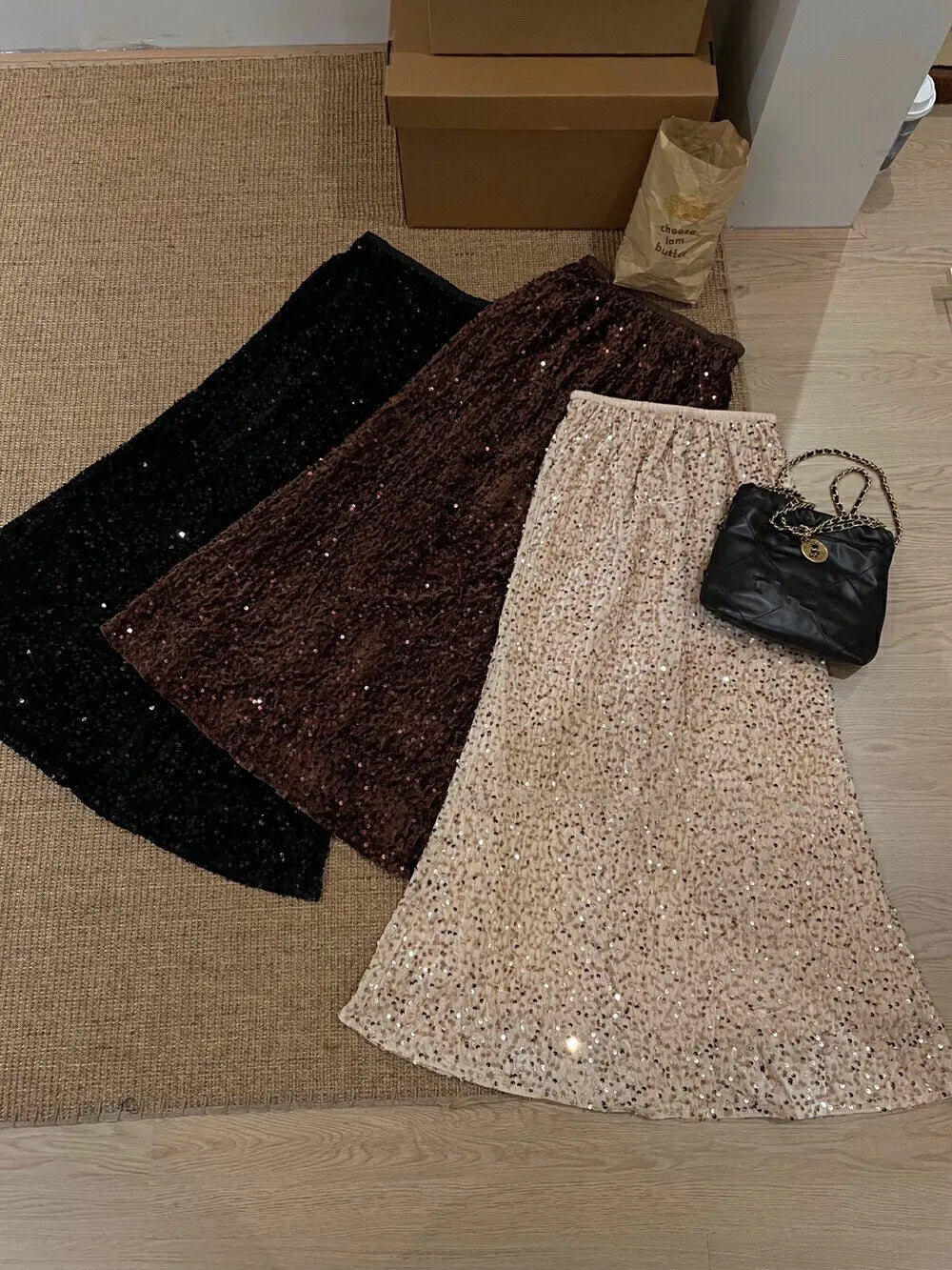 Spring Summer Fashion Y2k Streetwear Velvet Long Skirt Women Solid Elegant Elastic High Waist Sequin Wrap Hip Fishtail Skirt New