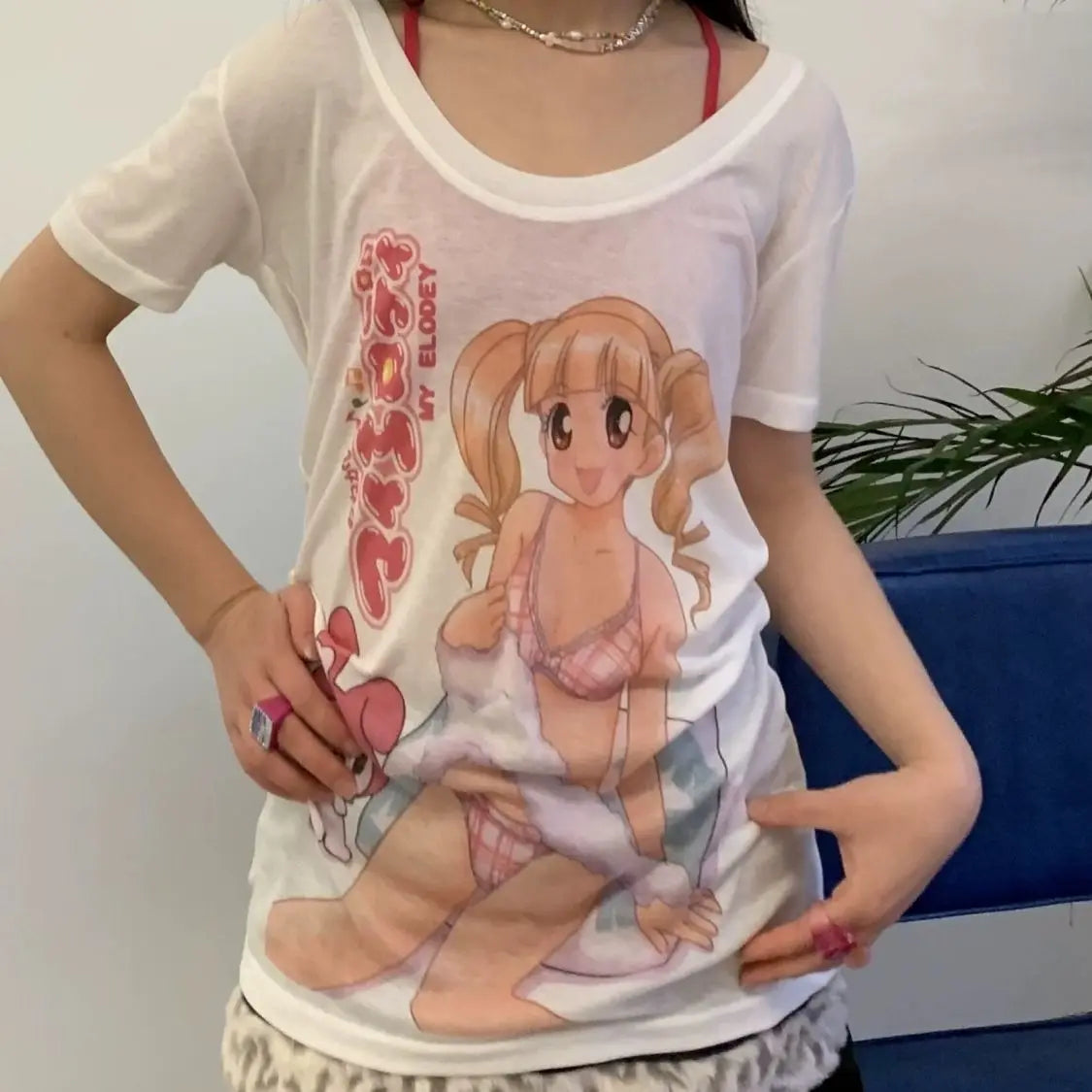 Sweet Shirts for Women Japanese T-shirts Chic Anime Print Tees Short Sleeve O-neck Tunic Tshirts Casual Summer Thin Y2k T Shirt