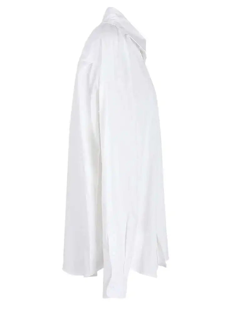 Women White Brief Shaped Big Size Casual Blouse New Lapel Long Sleeve Shirt Fashion Tide Spring Autumn 2025 CPG1165