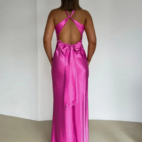 Load image into Gallery viewer, Elegant Sleeveless Satin Bodycon Long Dress Women Sexy Deep V Backless Evening Dress Female Slim Fit Party Club Vestidos
