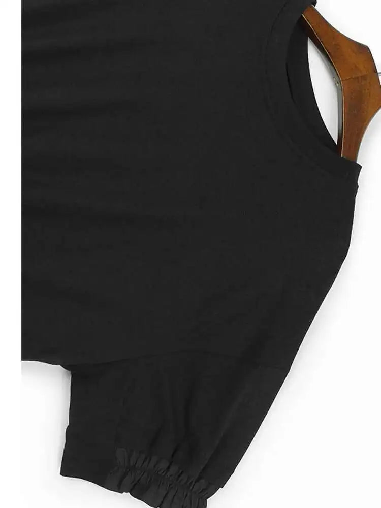 Women Green Ruffles Irregular Big Size Casual T-shirt New Round Neck Short Sleeve Fashion Tide Spring Summer 2025 1DJ0078