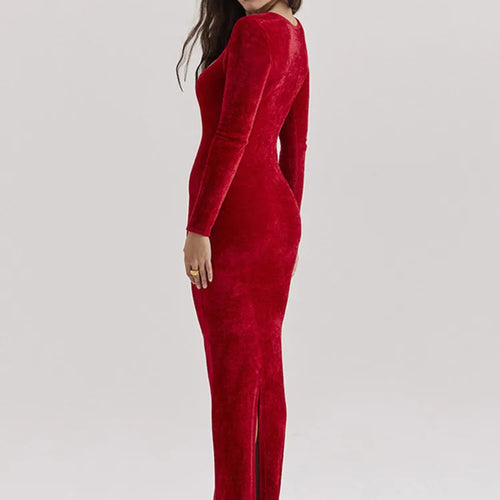 Load image into Gallery viewer, Velvet Long Sleeve Sexy Maxi Dress For Women Elegant V Neck Back Slit Bodycon Sexy Club Party Dress Clubwear Dresses
