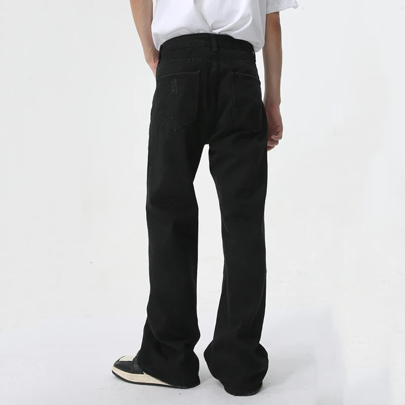 American High Street Flare Pants Denim Cat Beard Worn Out Design Simple Solid Color Zipper Male Jeans Summer 9C6174