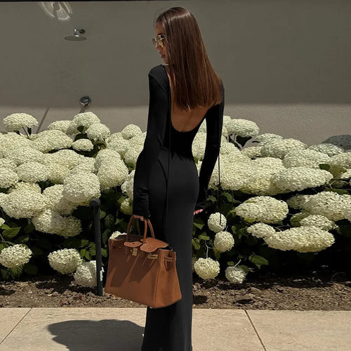 Load image into Gallery viewer, Sexy Long Sleeve Backless Bodycon Maxi Dress Women Slim High Waist Elegant O-neck Holiday Dress Ladies Outfits Autumn
