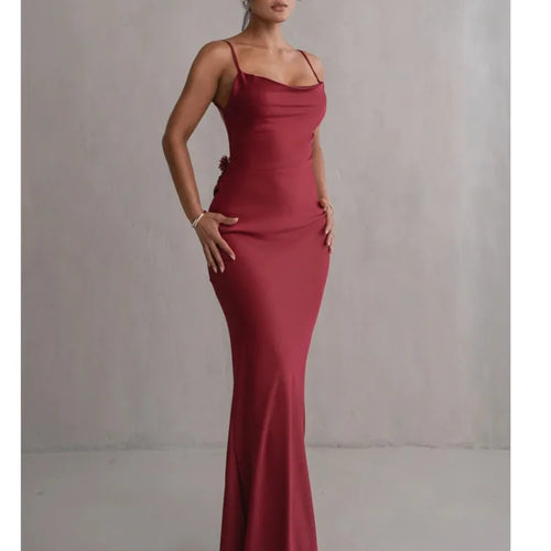 Load image into Gallery viewer, Elegant Sleeveless Flower Shoulder Strap Backless Bodycon Dress Women Sexy Slim Maxi Vesidos Temperament Party Evening
