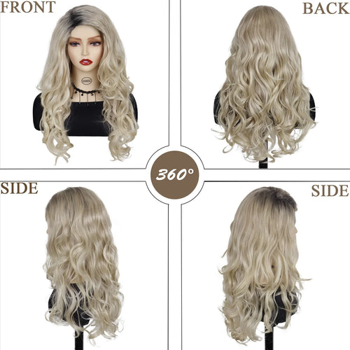 Load image into Gallery viewer, Synthetic Long Blonde Wigs for White Women Dark Roots Curly Wig Wavy Hairstyles Natural Wigs Cosplay Carnival Party Drag Queen
