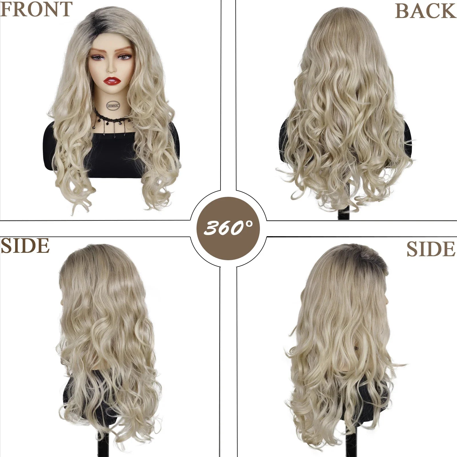 Synthetic Long Blonde Wigs for White Women Dark Roots Curly Wig Wavy Hairstyles Natural Wigs Cosplay Carnival Party Drag Queen