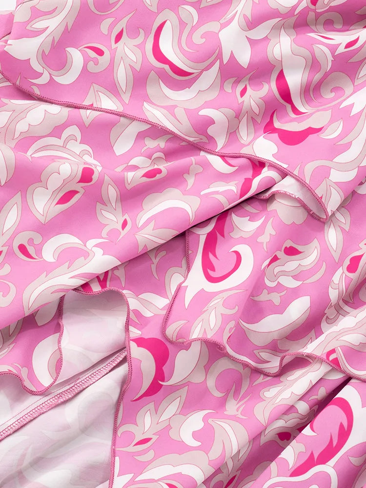 Print Halter Ruffled Sexy Maxi Dress Women Fashion V Neck Sleeveless High Waist Backless Beach Club Party Long Dress