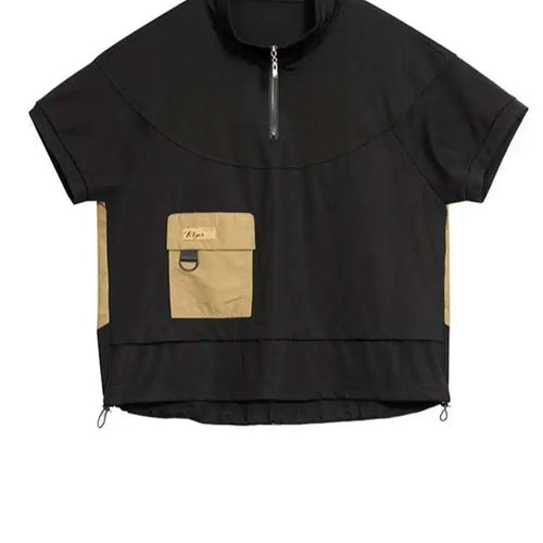 Load image into Gallery viewer, Women Yellow Pocket Drawstring Big Size T-shirt New Turtleneck Short Sleeve Fashion Tide Spring Summer 2025 1DJ0150
