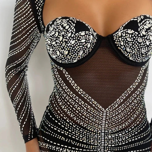 Load image into Gallery viewer, Glitter Mesh See Through Party Maxi Dress For Women Fashion Full Sleeve Bodycon Sexy Club Long Evening Dress Vestido
