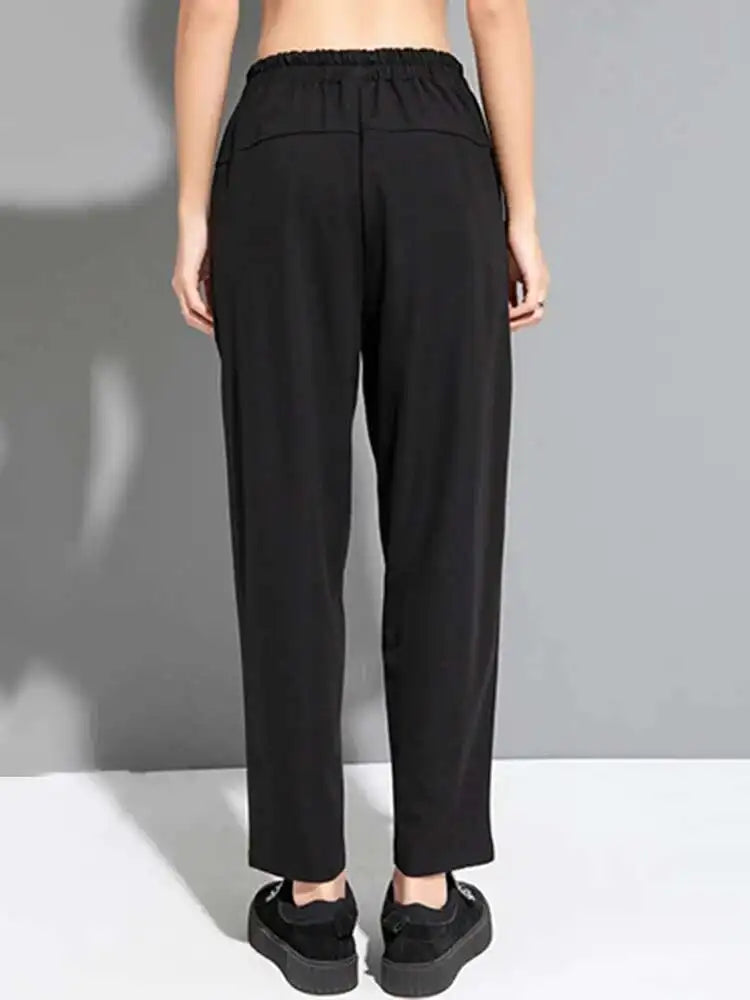 High Elastic Waist Black Topstitched Harem Pants New Loose Fit Trousers Women Fashion Tide Spring Autumn 2025 1DF6500