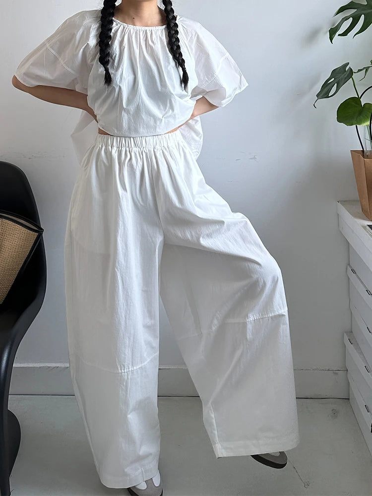 High Elastic Waist White Brief Pocket Wide Leg Casual Pants New Trousers Women Fashion Tide Spring Autumn 2025 1DJ1590